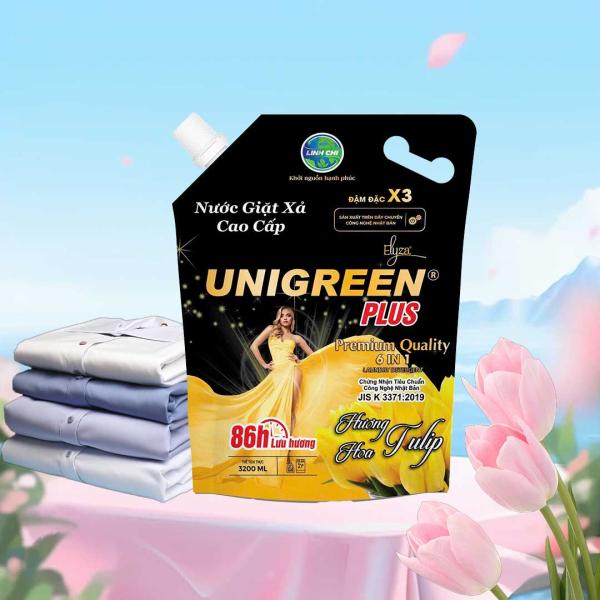 Nước giặt xả cao cấp UniGreen PLUS - Hương Tulip (Túi 3200ml)
